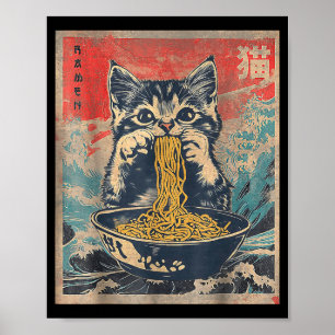 Poster Chat Mignon Mangeant Des Nouilles Ramen Cadeau Drô