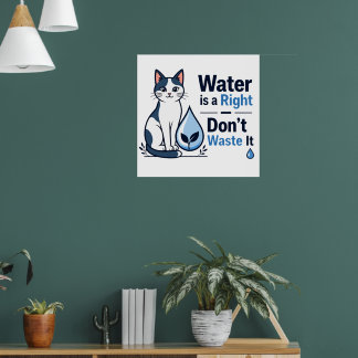Poster Chat mignon Sauvegarder l'eau Sensibilisation à l'