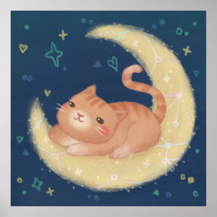 Poster Chat mignon sur la Lune