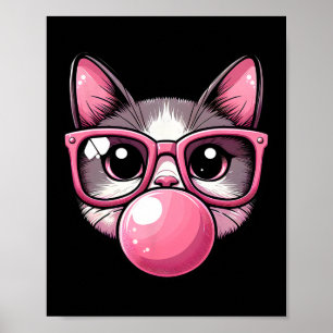 Poster Chat Mignonne Et Drôle Sungles Roses Et Bulle
