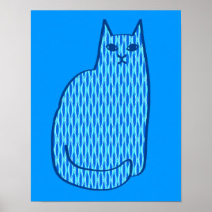 Poster Chat moderne du milieu du siècle, Cobalt et Bleu c