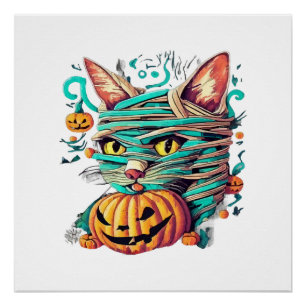 Poster Chat momie drôle Halloween