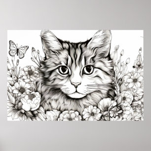 Poster Chat Nature paisible Prairie Sketch Style de dessi