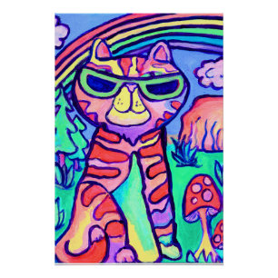 Poster Chat néon sauvage peinture artistique cool fun 