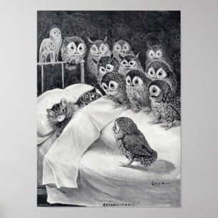Poster Chat Nightmare Owl Bird, Louis Wain