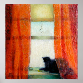 Poster Chat noir à la fenêtre