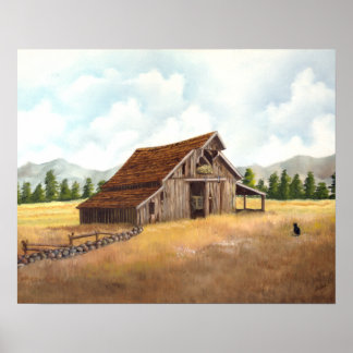 Poster Chat noir à la ferme