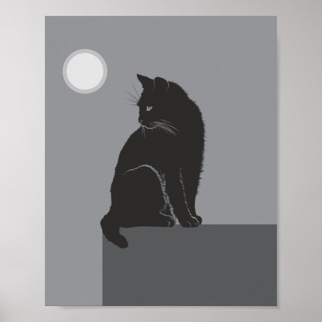 Poster chat noir assis sur la table (Devant)