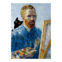 Chat noir avec Portrait Van Gogh