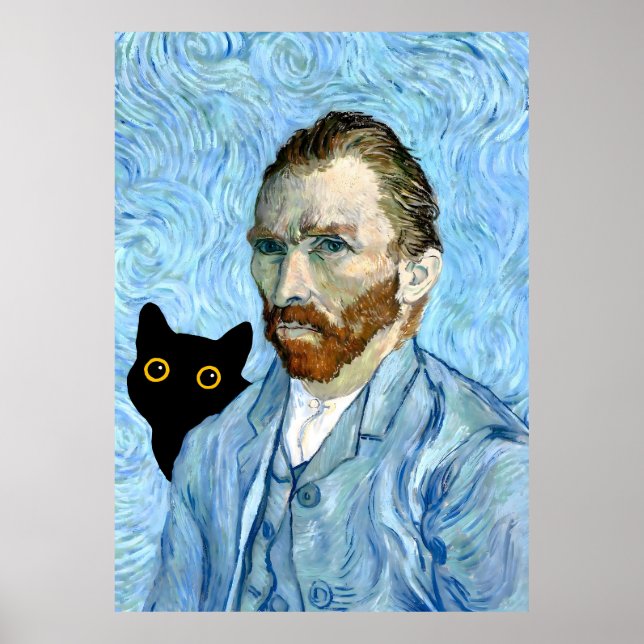Poster Chat noir avec Portrait Van Gogh (Devant)