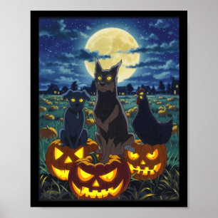 Poster Chat noir Chien Poulet Halloween Citrouille Épouva