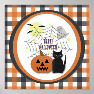 Poster Chat noir & Citrouille Halloween pas effrayant