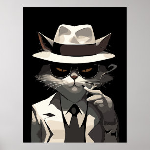 Poster Chat Noir Cool : Félin Souriant et Mystérieux