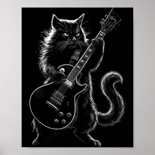 Poster Chat Noir Cool Jouant de la Guitare Électrique Roc
