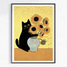 Chat noir coquin Style de peinture tournesol