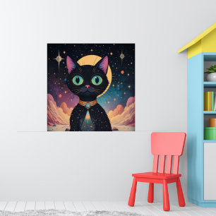 Poster Chat noir cosmique futuriste atomique au clair de