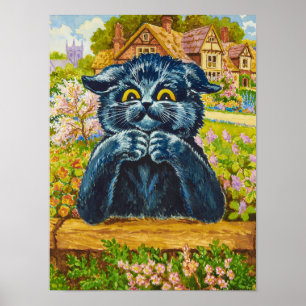 Poster Chat noir dans un jardin par Louis Wain