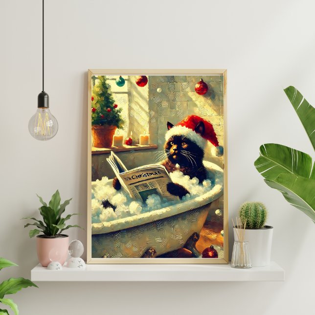 Poster Chat noir de Noël dans la baignoire (Créateur téléchargé)