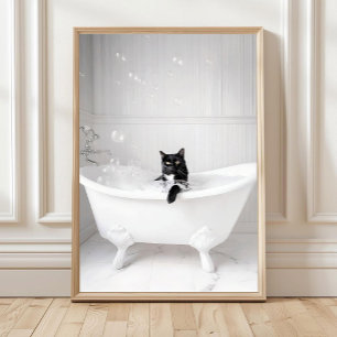 Poster Chat Noir de Salle de Bain dans l'Impression de Ba