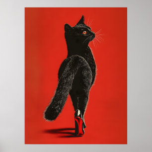 Poster Chat noir défilant sur le podium – Illustrations d