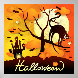 Poster Chat noir d'Halloween