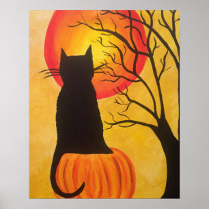 Poster Chat noir d'Halloween sur Citrouille
