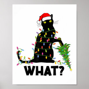 Poster Chat Noir Drôle Poussant Arbre De Noël Sur Chat Ch