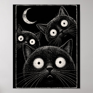 Poster Chat noir effrayant lune gothique mignon Halloween