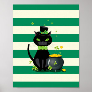 Poster Chat noir en cravate d'arc et casquette avec shamr