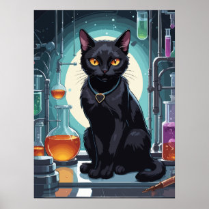 Poster Chat noir en laboratoire