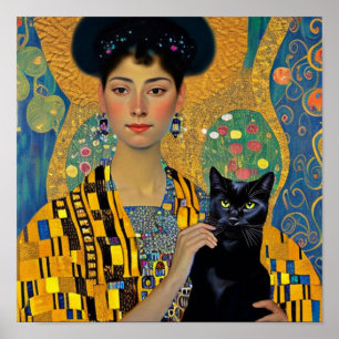 Poster Chat noir et belle femme