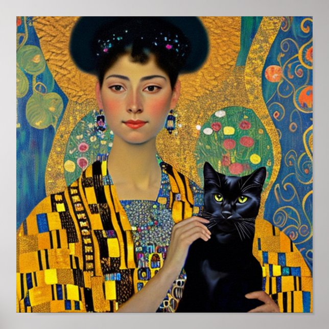 Poster Chat noir et belle femme (Devant)