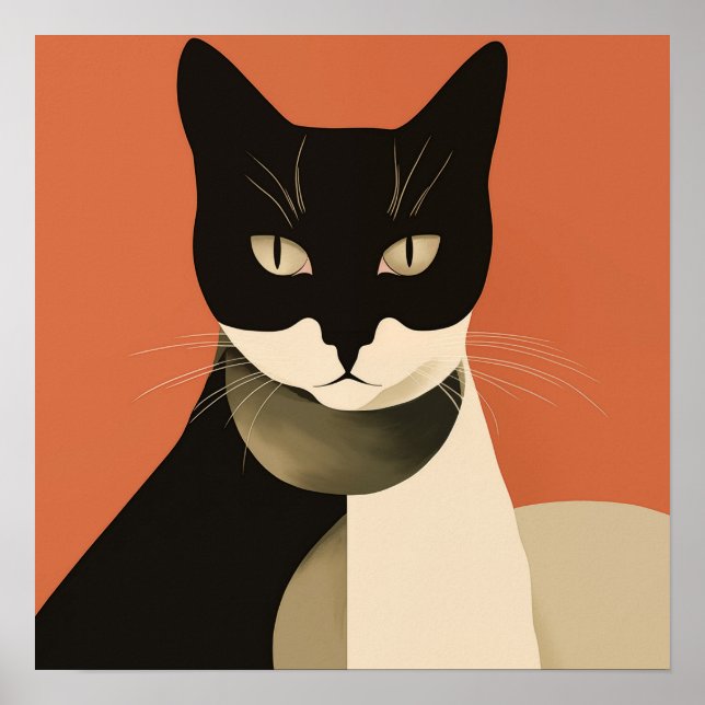 Poster Chat noir et blanc (Devant)