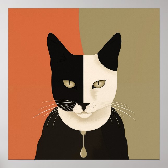 Poster Chat noir et blanc (Devant)