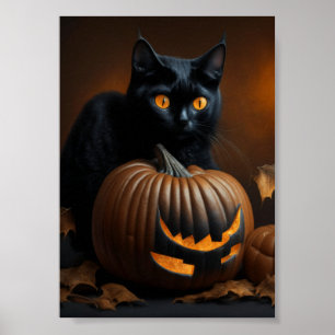 Poster Chat noir et citrouille Jack-O-Lantern