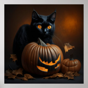 Poster Chat noir et Jack-O-Lantern