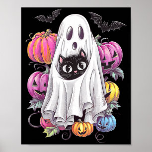 Poster Chat Noir Fantôme Avec Citrouilles Halloween Effra
