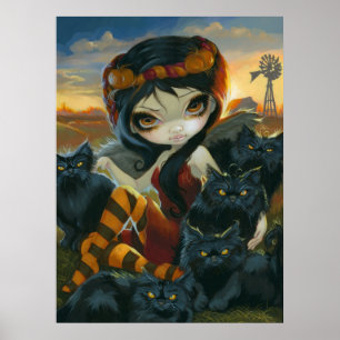 Poster Chat noir féerique de Halloween d'IMPRESSION d'ART
