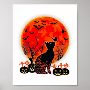 Poster Chat noir Halloween Citrouille Lune Spooy