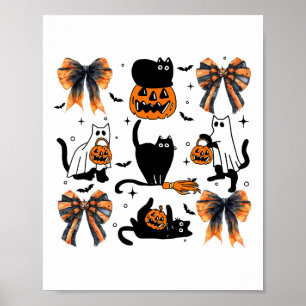 Poster Chat noir Halloween Coquette Bow Halloween Citroui