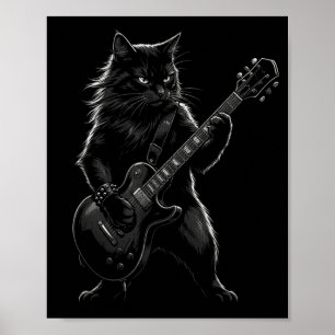 Poster Chat noir jouant de la guitare électrique rocker g