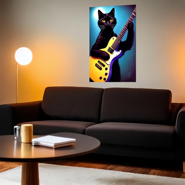 Poster Chat noir jouant d'une guitare | Art AI (Créateur téléchargé)