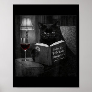 Poster Chat Noir Lisant un Livre Humour Photo Rétro de Ch