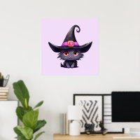 Chat noir mignon portant un Casquette de sorcière