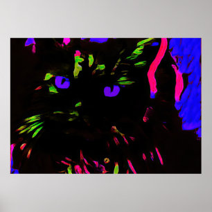 Poster Chat noir néon avec yeux brillants