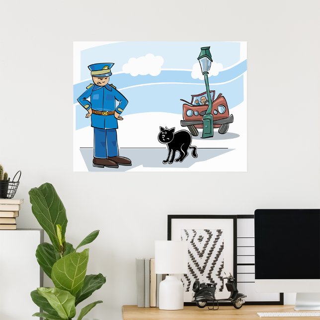 Poster Chat noir porte-malheur Policier et Accident (Créateur téléchargé)