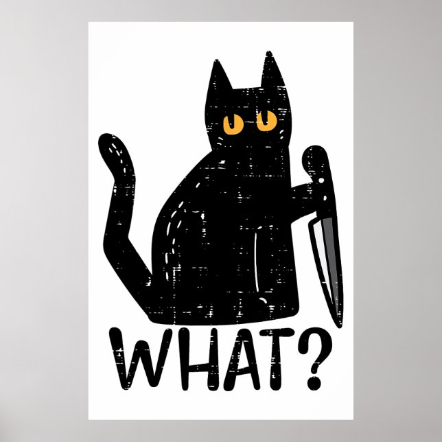 Poster Chat Noir Quel Couteau Drôle animal meurtrier d'Ha (Devant)