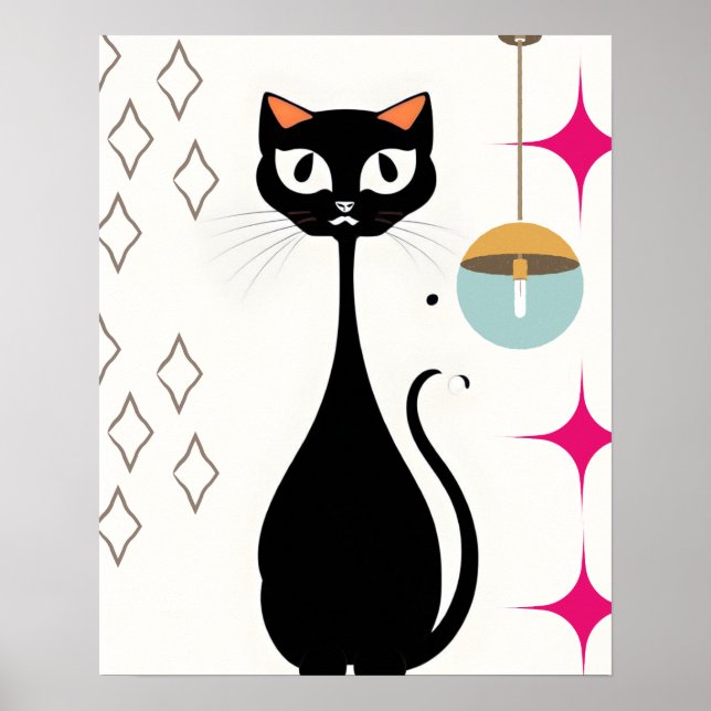 Poster Chat Noir Rétro Cool (Devant)