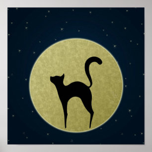Poster Chat noir silhouette élégante et lune