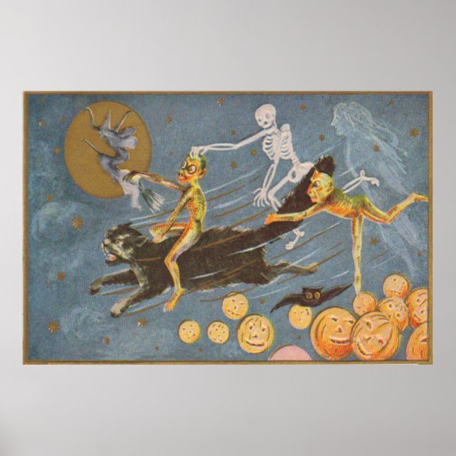Poster Chat noir Skeleton Ghost Witch Demon (Devant)